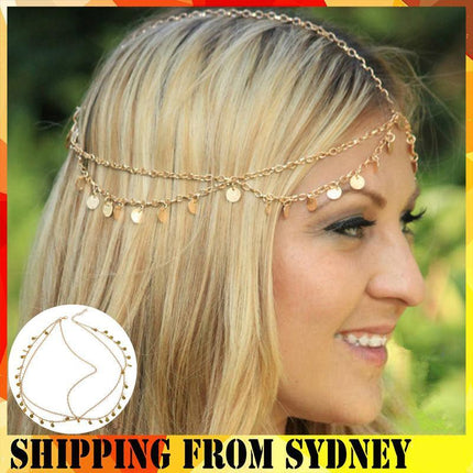Bohemia Boho Gypsy Wafer Tassel Head Chain Headpiece Beauty Party Jewellery HOT - Aimall