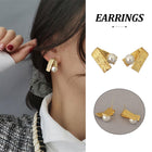 Folded Brushed Metal Faceted Stud Earrings Simple Elegant Jewelry for Women