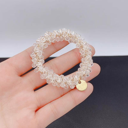 Women Rope Scrunchie Ponytail Holder Pearl Beads Elastic Hair Band Hair Tie Rope - Aimall