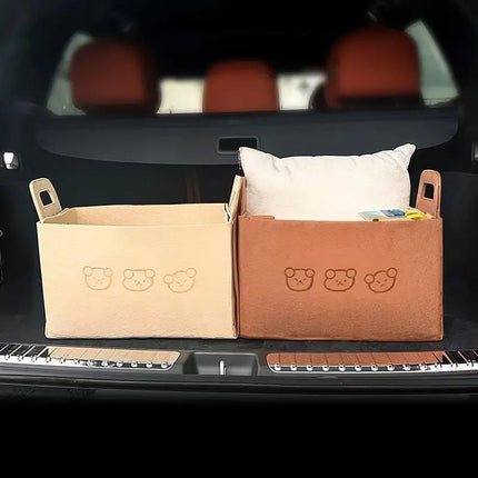2pcs Felt Storage Basket Foldable Large Bear Basket Car Boot Basket for Dirty