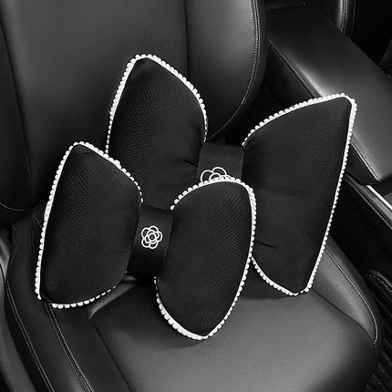 Black Bowknot Neck Pillow Plush Bow Tie Soft Plush Car Headrest Waist Support