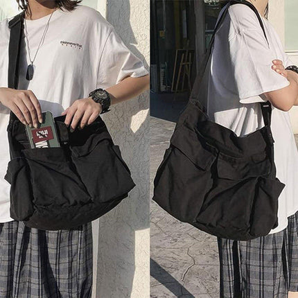 Vintage Tooling Style Large Capacity Canvas Shoulder Crossbody Bag Casual