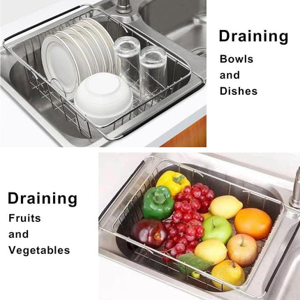 Stainless Steel Sink Draining Basket Telescopic Dish Rack Kitchen Storage Holder