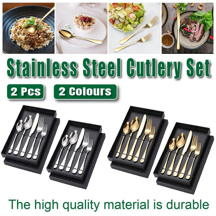 2pcs Stainless Steel Cutlery Set 5pcs Forks Spoons Knives Dining Utensils Hotel