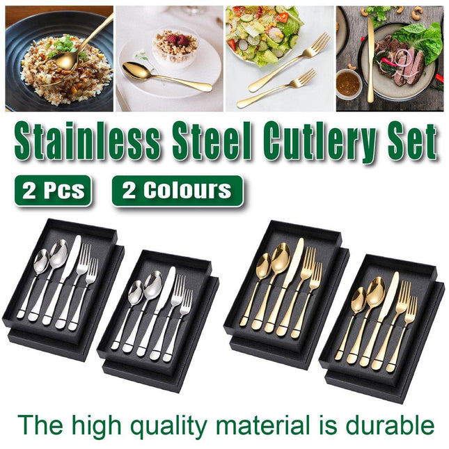 2pcs Stainless Steel Cutlery Set 5pcs Forks Spoons Knives Dining Utensils Hotel
