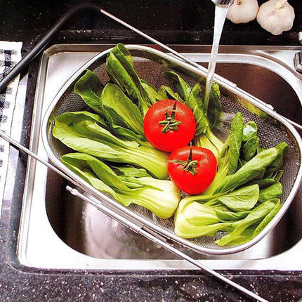 Stainless Steel Dishwashing Basket Telescopic Fruit Drain Basket Kitchen Shelf