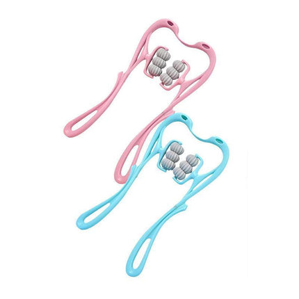 Hand 6-Roller Neck Shoulder Massager Trigger Point Pressure Pain Fatigue Relieve - Aimall