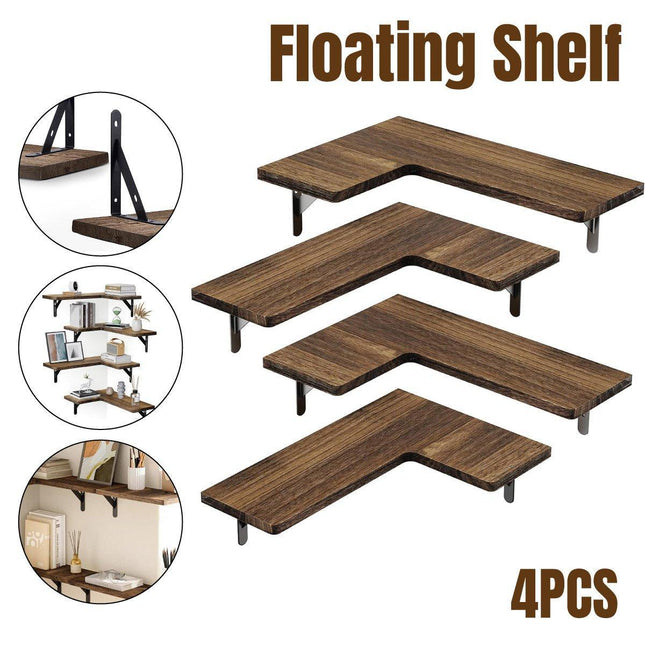 4pcs Wooden Wall Corner Shelf Storage Partition Hanging Organizer for Home Decor