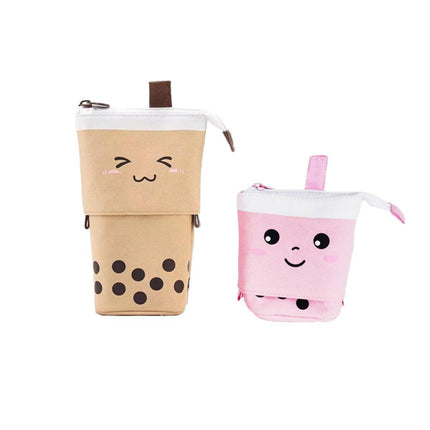Cute Bubble Tea Cartoon Stationery Box Retractable Standing Pencil Holder Case