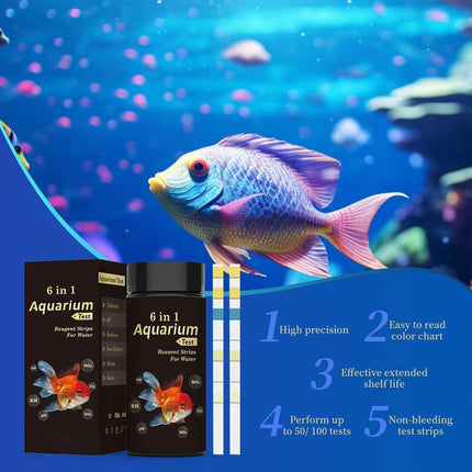 50pcs 6in1 Water Quality Test Strip for Fish Tank Aquarium Pool Accurate Testing