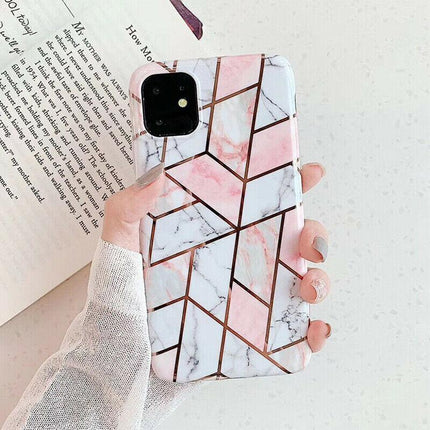 White Geometric Marble Case for iPhone 13 12 11 Pro Max XR XS 8 Shockproof Silicone - Aimall