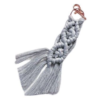 Boho Macrame Key ring Handwoven Tassel Pendant Keychain Purse Car Phone Bag - Aimall