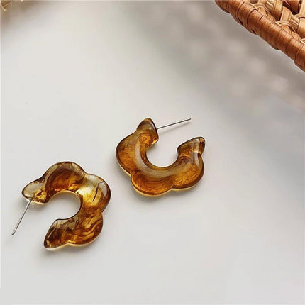 Vintage Amber C Shaped Earrings Retro Style Jewellery Women Girls Fashion