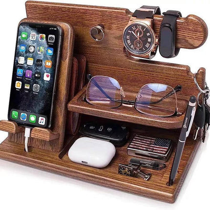 Wooden Mobile Phone Holder Desk Organizer Multifunctional Storage Shelf Stand