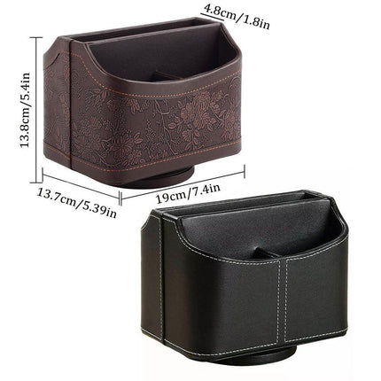 Leather Remote Control Holder 360 Degree Spinning Desk TV Remote Table Organizer