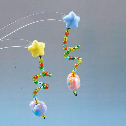 Colourful Beaded Resin Love Earrings Asymmetrical Cloud Drop Long Dangle Jewelry