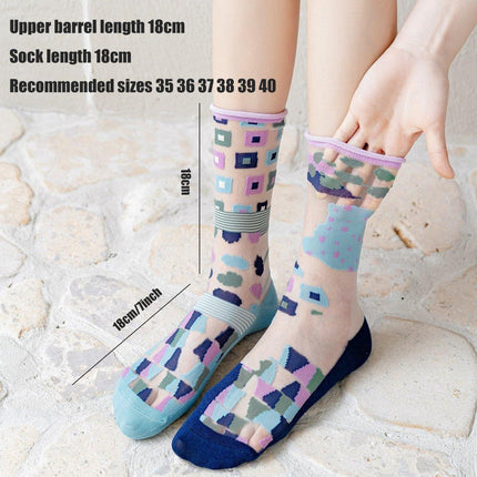 5Pair Thin Cartoon Trendy Socks Sheer Street Style Glass Silk Unisex Socks Party