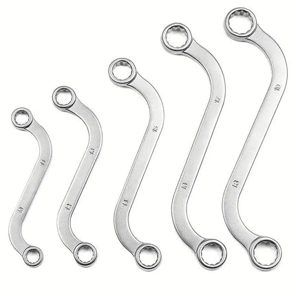 5PCS Double Ended S-Shaped Ring Wrench Set Purpose U Shaped Curved Handle Tools