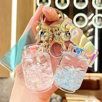 Quicksand Keychain Liquid Oil Keyring Bag Pendant Floating Peal Keyring - Aimall