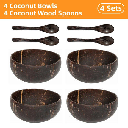 4Sets Natural Coconut Shell Bowls Tableware for Rice Dessert Salad
