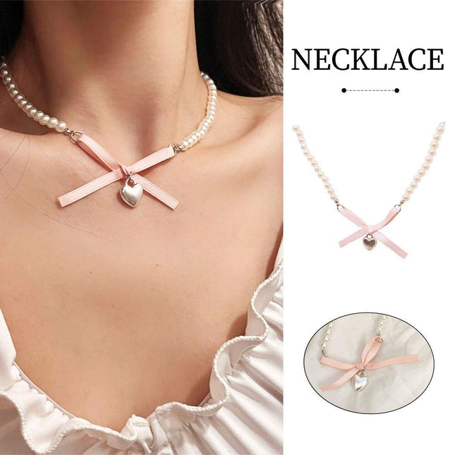 Elegant Ballet Girl Necklace Women Luxury Pearl Clavicle Chain Pink Jewelry