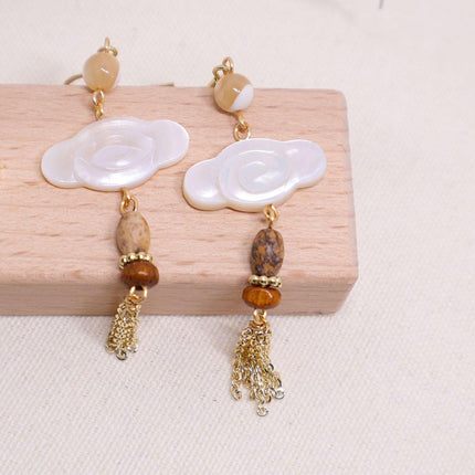 Mother of Pearl Tassel Earrings Auspicious Clouds Fashion Jewellery Women
