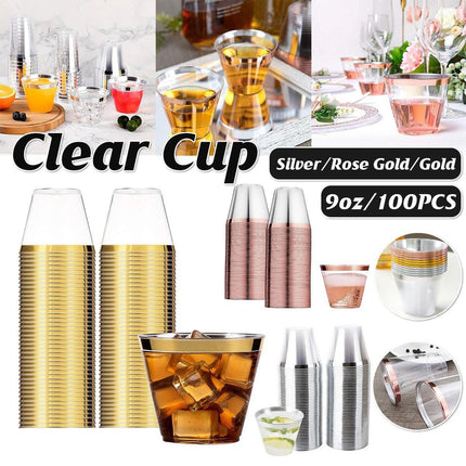 100pcs 9OZ Hot Gold Silver Plastic Wine Cup Western Food Cup Ice Cream