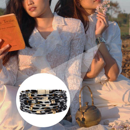 Fashion Magnetic Leather Bohemian Leopard Print Bangle Trendy New Bracelet Gift - Aimall