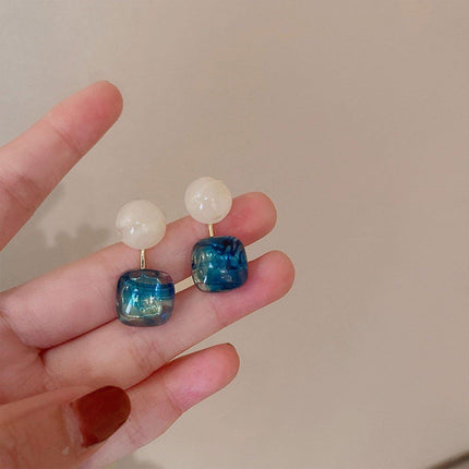 Small Fresh Blue Oil Earrings Retro Fashion Temperament Silver Needle Jewellery