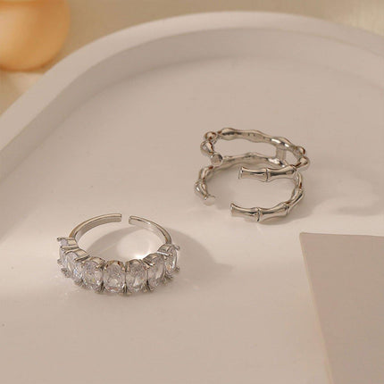 Zircon Ring Bamboo Joint Design Adjustable Fashion Jewelry Finger Band