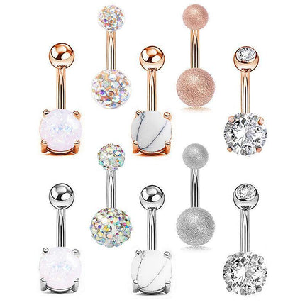 5Pcs Belly Bar Piercing Ring Crystal Zircon Surgical Steel Silver Jewellery - Aimall