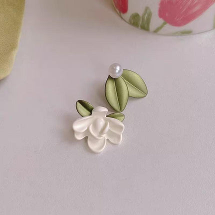 Green 925 Silver Needle Summer Sweet Flower Cluster Asymmetry Earrings Stud Gift - Aimall