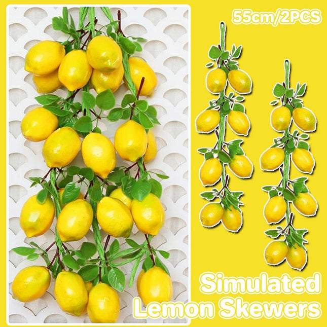 2pcs Artificial Yellow Lemon Hanging Decorations Fake Fruit Home Decor Set