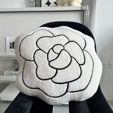 Luxury Cream Sofa Pillow Camellia Style Cushion Bed Decor Black White Design