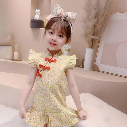 Girls Cheongsam Skirt Floral Dress Traditional Chinese Style Summer Outfit