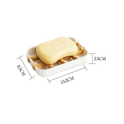 Soap Dish Bamboo Wooden Drain Container Bathroom Shower Soap Holder Case - Aimall