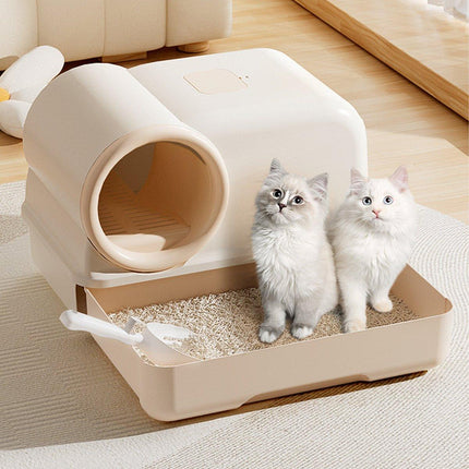 Plastic Fully Enclosed Cat Litter Box with Drawer Odor Control Litter Pan Cats