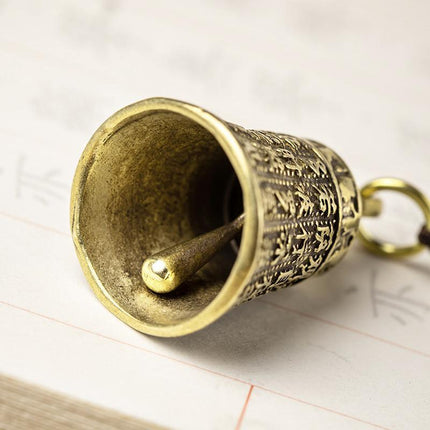 Pure Brass Bell Car KeyChain Engraved Chinese Buddhist Sutra Handmade Woven Rope - Aimall