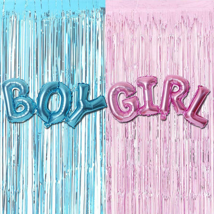 4PCS Gender Reveal Balloons and Silk Curtain Party Decor Boy Girl Theme Supplies