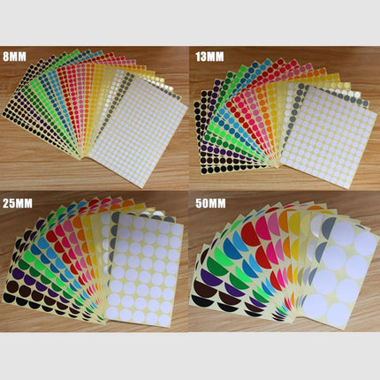 8/13/25/50mm Colour Sticker Dots Adhesive Round Labels Circular Scrapbooking Yellow - Aimall