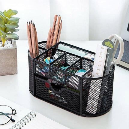 Creative Metal Desktop Pen Holder Multi-function Storage Box Organizer Rack