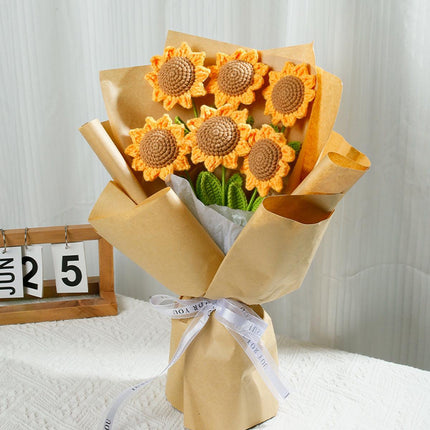 8PCS Handmade Smiley Sunflower Wool Flower Simulation Flowers Gift for Teachers