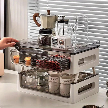 Drawer Desktop Storage Organizer Two Tier Shelf Home Office Desk Organizer Unit