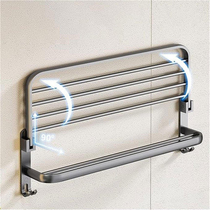 Grey Aluminum Towel Rack Punch-Free Bathroom Storage Towel Holder Home Organizer