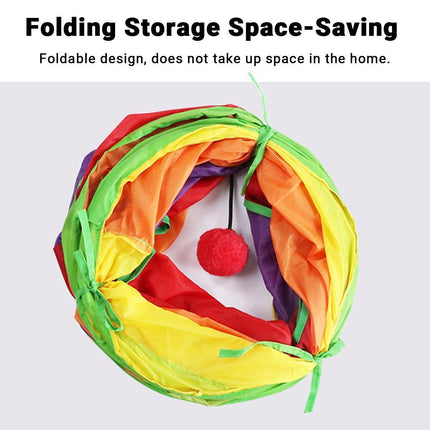 Foldable Rainbow Cat Tunnel Interactive Pet Toy with Tee Shape Fun Play Tunnel