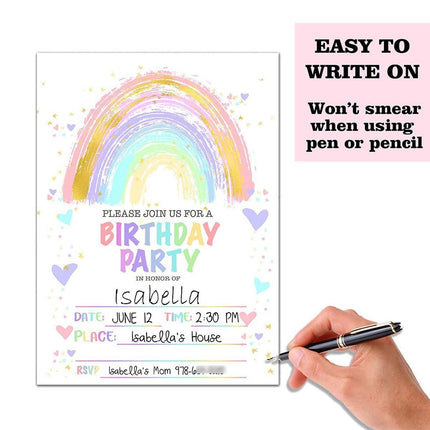 20PCS Rainbow Party Invitation Cards With Envelopes Birthday Theme Colourful Set