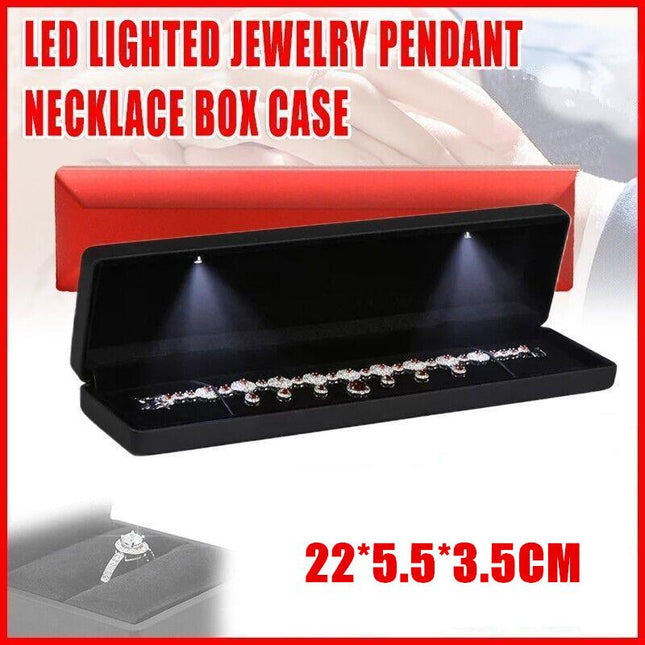 Led lighted Jewelry Necklace Box Case Jewellery Display Gift Ring Storage - Aimall