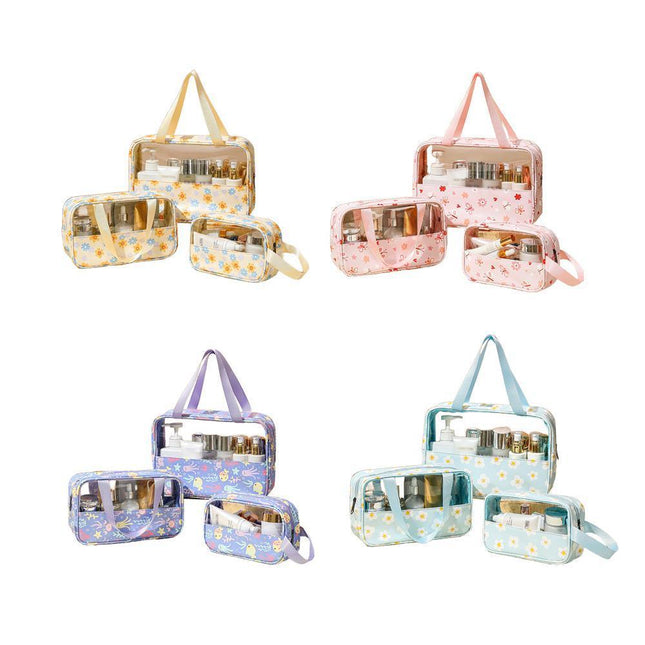 3PCS Large Capacity Transparent Waterproof Makeup Travel Storage Toiletry Bag