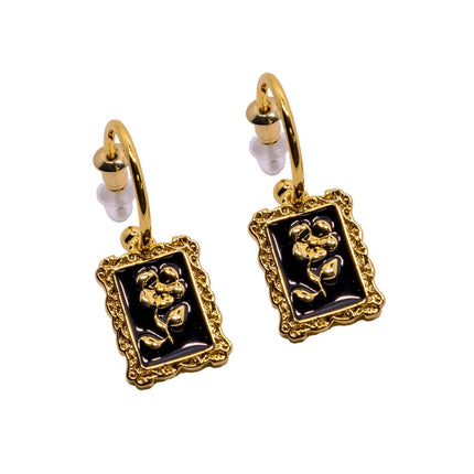 Vintage Black Flower Stud Earrings Elegant Design for Women Fashion Jewelry Gift