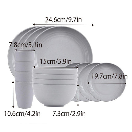 16pcs Wheat Straw Plates Bowls Cups Set Outdoor Tableware Set